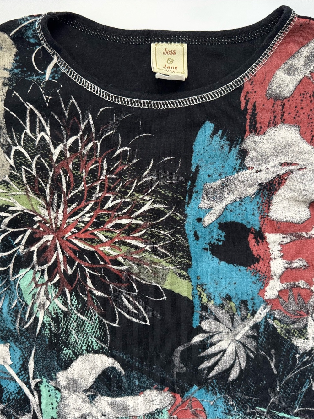 90s Y2K Cottagecore Boho Phoebe Buffay Abstract Floral Artsy Print Top - Picture 2 of 5